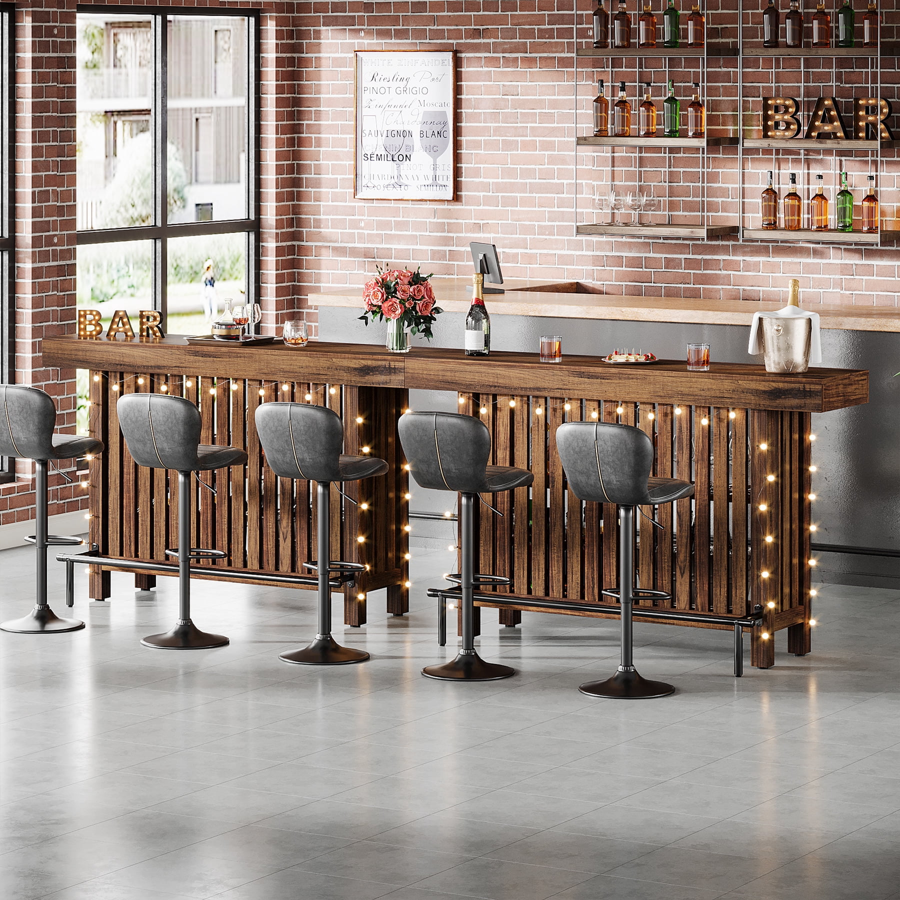 Tribesigns Home Bar Unit, Modern 2-Tier Bar Table with Footrest, Corner Mini Coffee Bar Cabinet for Home Kitchen Pub, Brown