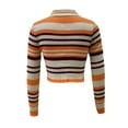 thumbnail image 6 of GA WEIHUA Clearance Deals,Womens Lapel Collar V Neck Crop Sweaters Color Block Polo Long Sleeve Shirt Slim Fit Striped Pullover Sweater Casual Comfy Ribbed Knit Tops(Orange,M), 6 of 6