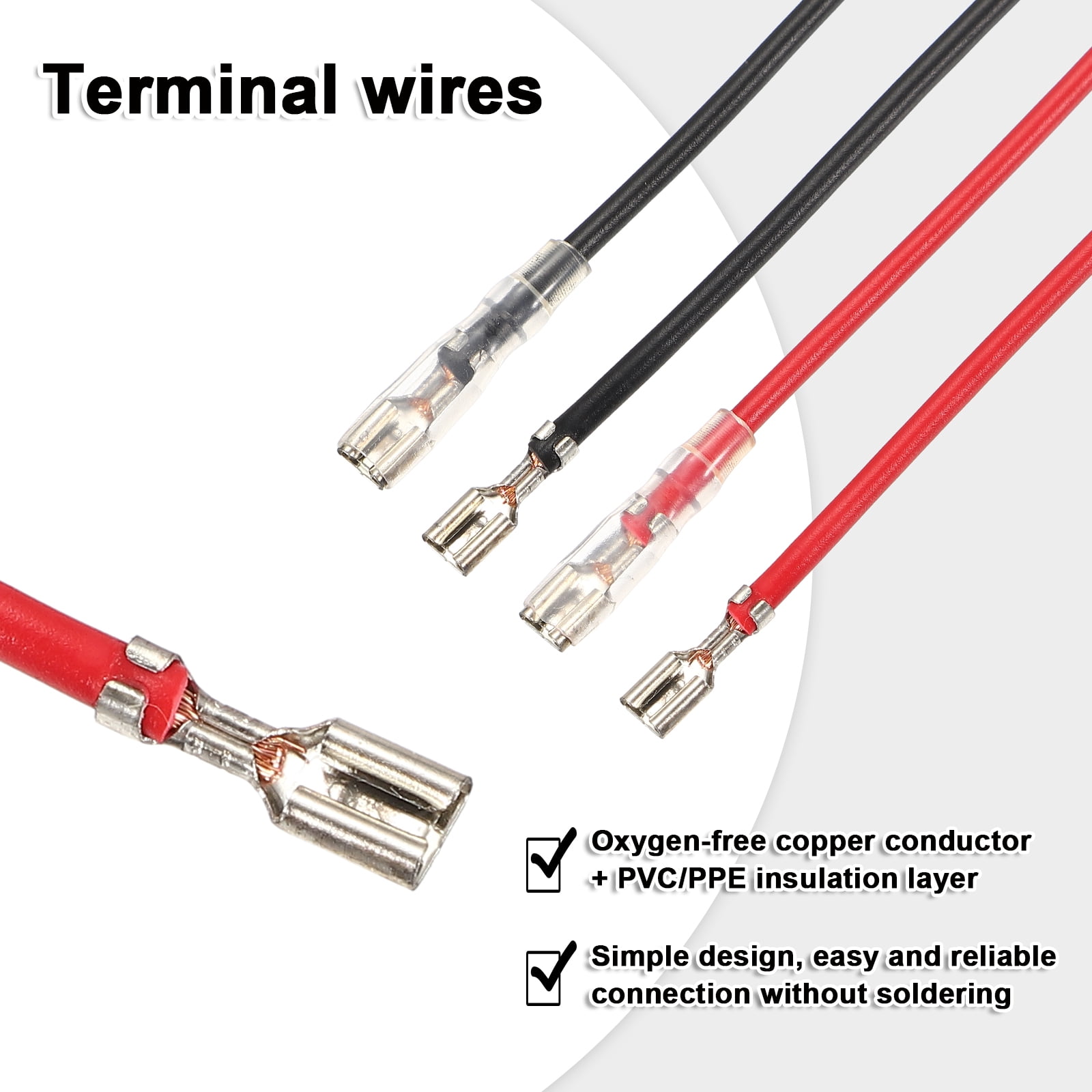 60 Pack Female Spade Crimp Terminal with Insulating Sleeve 3.8mm, Female Spade Quick Connector Assortment Kit with 20cm Wires, Flame Retardant Cover, Red & Black (30 Pack Each)