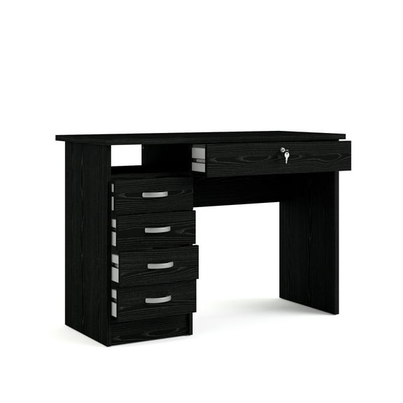 Tvilum Walden 5 Drawer Office Desk with 1 Locking Drawer for Adults, Black Woodgrain