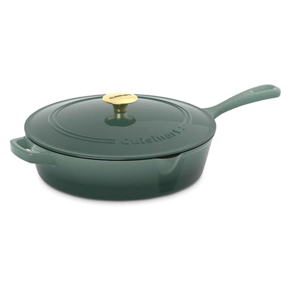 12-Inch Cast Iron Chicken Fryer with Lid, 4.5 Quart Capacity, Porcelain Enameled Interior, Oven Safe, Induction Compatible, Green Gradient