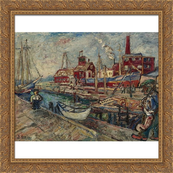 Hampton Bays 28x28 Large Gold Ornate Wood Framed Canvas Art by David Burliuk