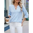 thumbnail image 3 of Womens V Neck Casual Hollow Out Eyelet Embroidered Blouses Shirts Beach Cover Up Tops Dressy  Blue M, 3 of 8
