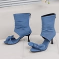 thumbnail image 3 of SACFOF Women's Peep Toe Stiletto Denim Sandals Summer Booties Lace Up Thin Heels Back Zip Tassel Pumps, 3 of 6