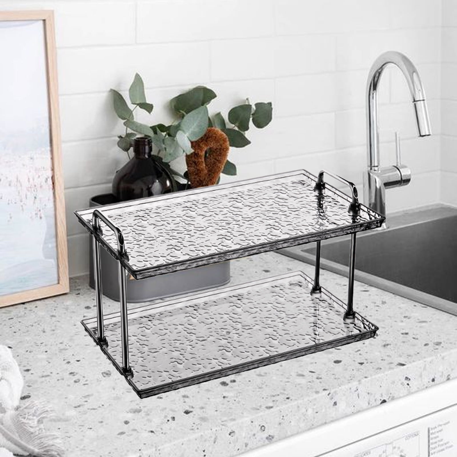 2-Tier Transparent Bathroom Kitchen Organizer, Organizer Shelf for Storage, Under Sink Organizers Vanity Rack for Countertops, Cosmetics, and Dressers