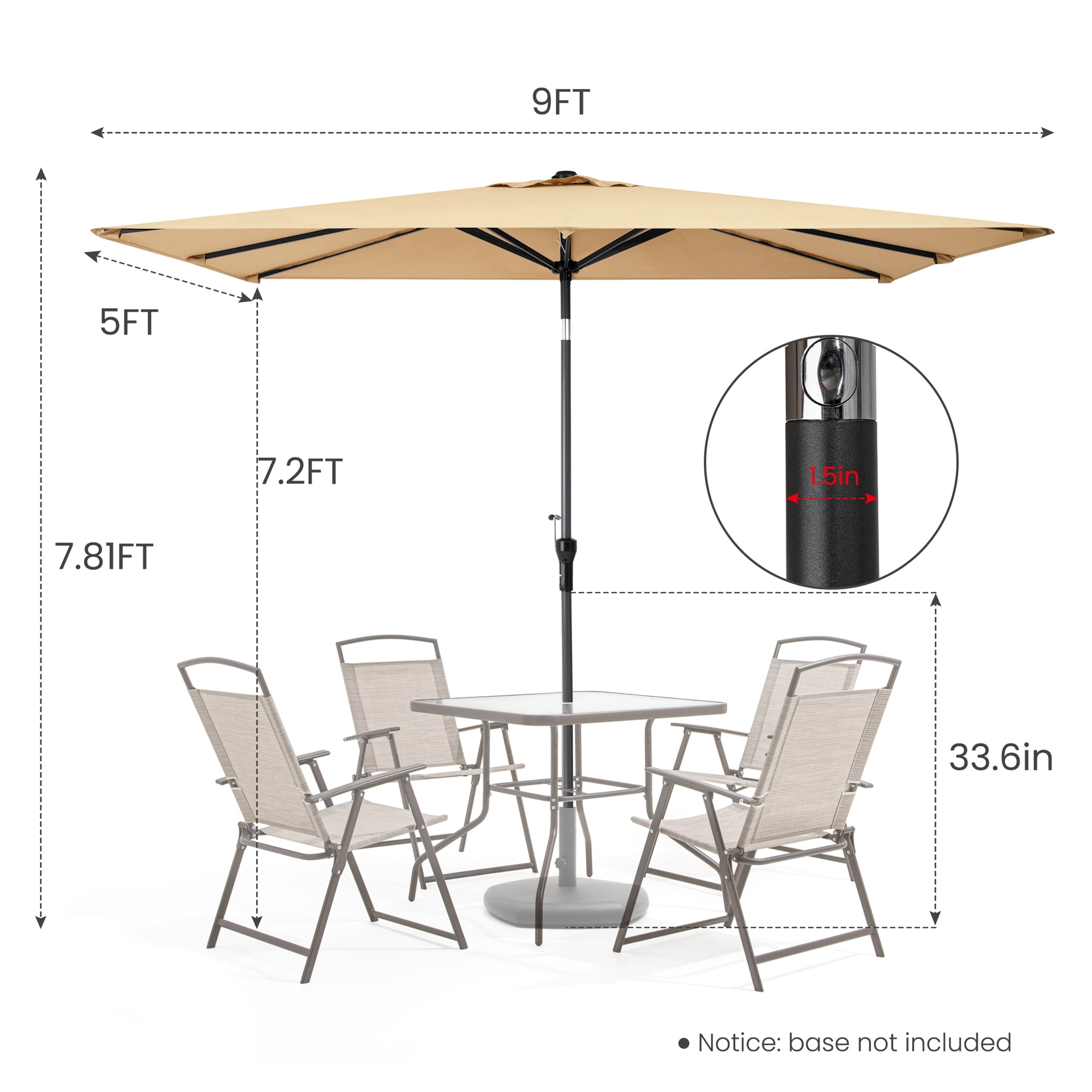 Crestlive Products 9 x 5 ft Patio Outdoor Rectangular Market Umbrella, Tan