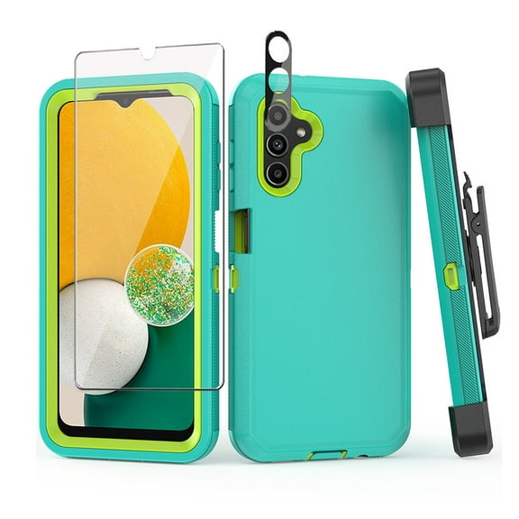 TASHHAR Samsung Galaxy A04S Case/A13 5G Case with Belt Clip Holster Screen and Lens Protector Military Grade Heavy Duty 3 in 1 Shockproof Armor Rugged for Galaxy A04S/A13 5G Phone - Green Yellow