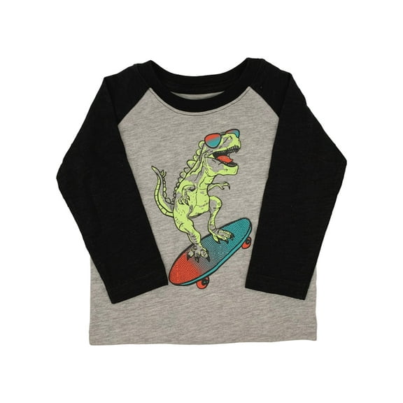 Infant & Toddler Boy Black & Grey Skating Dinosaur Long Sleeve Shirt 24M