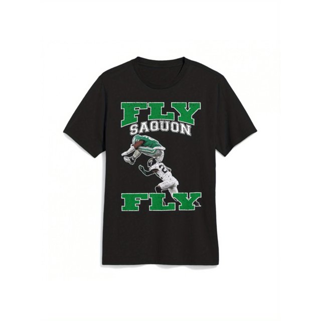 Men's Cotton T-Shirt with Fly Saquon Print - Casual Crew Neck, Short Sleeve, Regular Fit Pullover for All Seasons