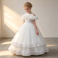 thumbnail image 2 of HJYCHN Girls' Dresses off Shoulder Long Layered Tutu Gown with Ruffled Neckline for Toddler Dress 11-12 Years, 2 of 9