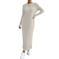 thumbnail image 2 of Vestido Tipo Suéter para Mujer, Larga, Tejido Acanalado, Cuello Redondo, Corte Entallado, Informal, para Otoño. Caqui M, 2 of 9