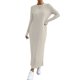 thumbnail image 2 of Vestido Tipo Suéter para Mujer, Larga, Tejido Acanalado, Cuello Redondo, Corte Entallado, Informal, para Otoño. Caqui M, 2 of 9