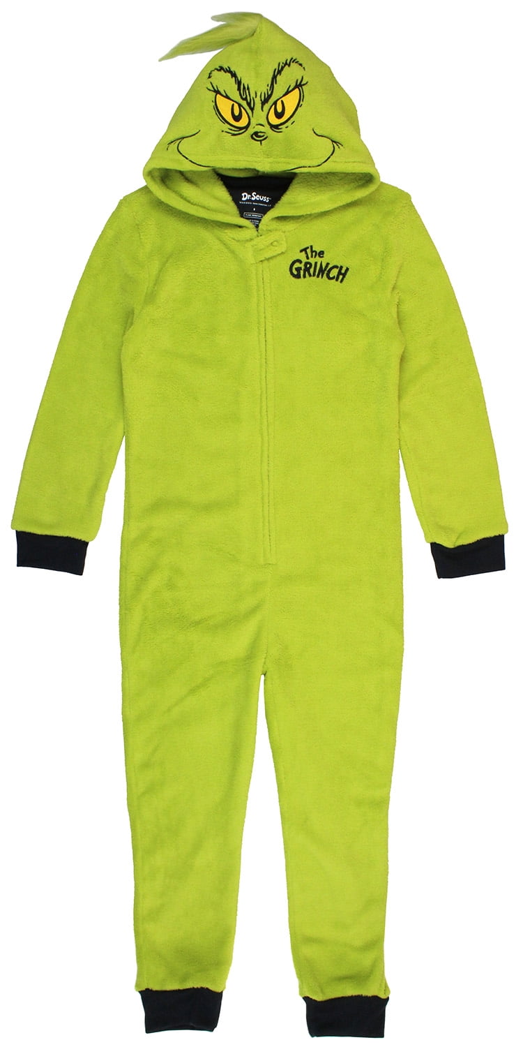 Dr. Seuss Kids The Grinch Hooded Union Suit Sleeper Pajamas (4/5 ...