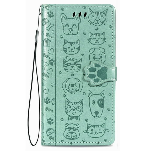 Google Pixel 6a Phone Case, Emboss Cat PU Leather Wrist Strap Shockproof 360 Full Protection Magnetic Stand Wallet Shell Slim Folio Flip Case Cover  Google Pixel 6a (5G) 6.1", Green