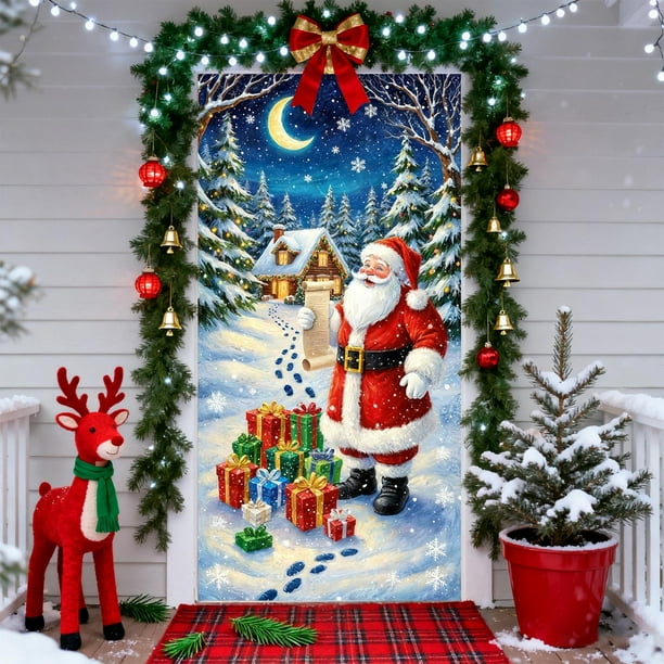 35 X 72 Inch Christmas Door Cover Christmas Door Curtain Christmas Day Door And Wall Decoration Festival Party Decoration
