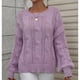 thumbnail image 2 of Jersey de manga larga abombada con cuello redondo para mujer, suéter holgado elegante de Color puro, suéter de punto con Cable hueco, morado S, 2 of 6