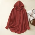 thumbnail image 2 of Diufon Womens Cotton Linen Shirts Solid Color Drawstring Hoodies Button Long Sleeve Tops, 2 of 3
