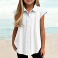 thumbnail image 2 of Fancifize Girls Button Down Shirts Cotton Linen Cap Sleeve Collared Blouses Solid Loose Casual Cotton Tops 3-14Y, 2 of 6