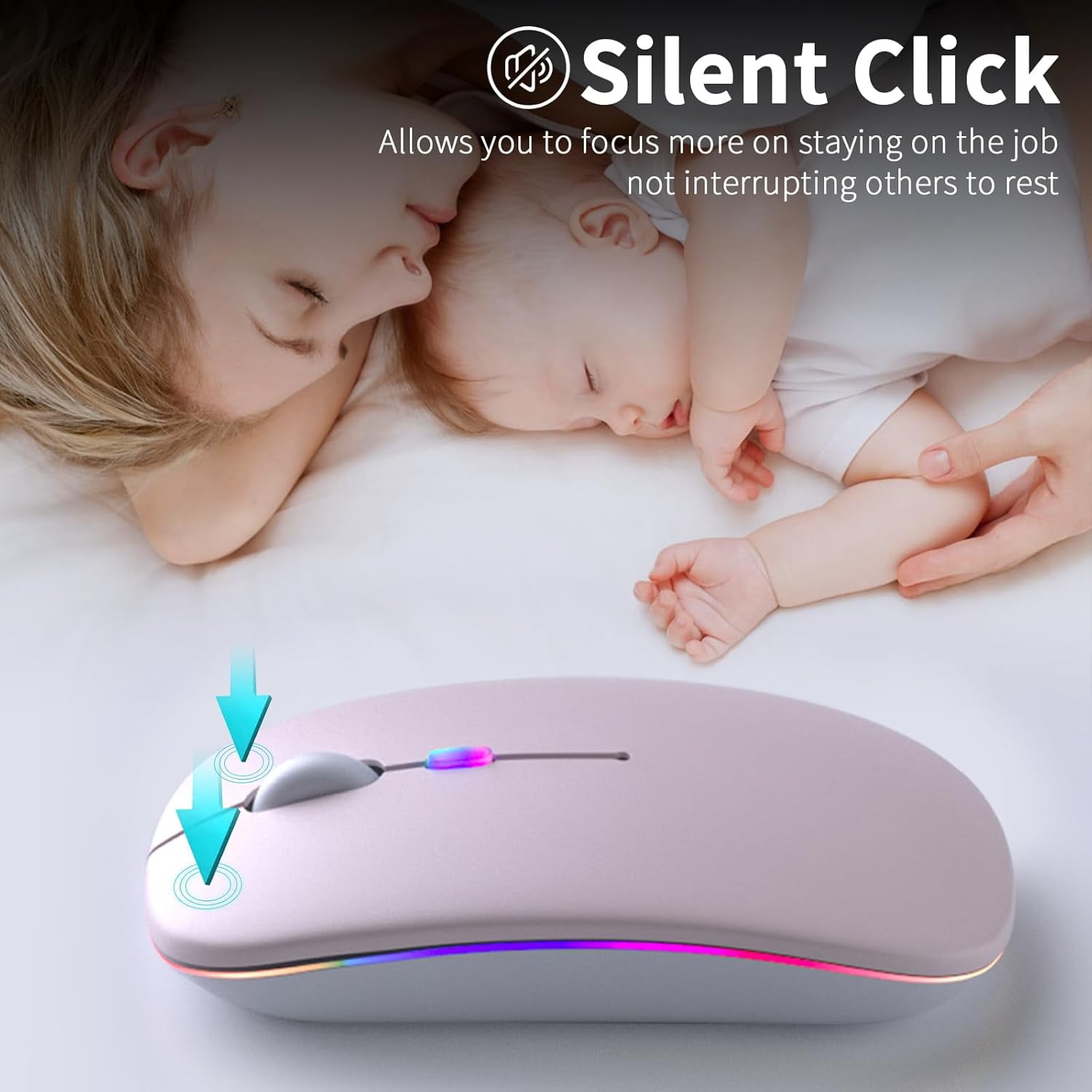 Wireless Bluetooth Mouse – Rechargeable, Silent, Dual Mode (Bluetooth 5.2 & USB) with LED Lights – Portable for Laptop, Desktop, & Tablet(Black)
