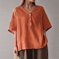 thumbnail image 3 of Summer Loose Fitting Short Sleeve V-Neck Women T Shirt Casual SolidBrownXXXXL, 3 of 5