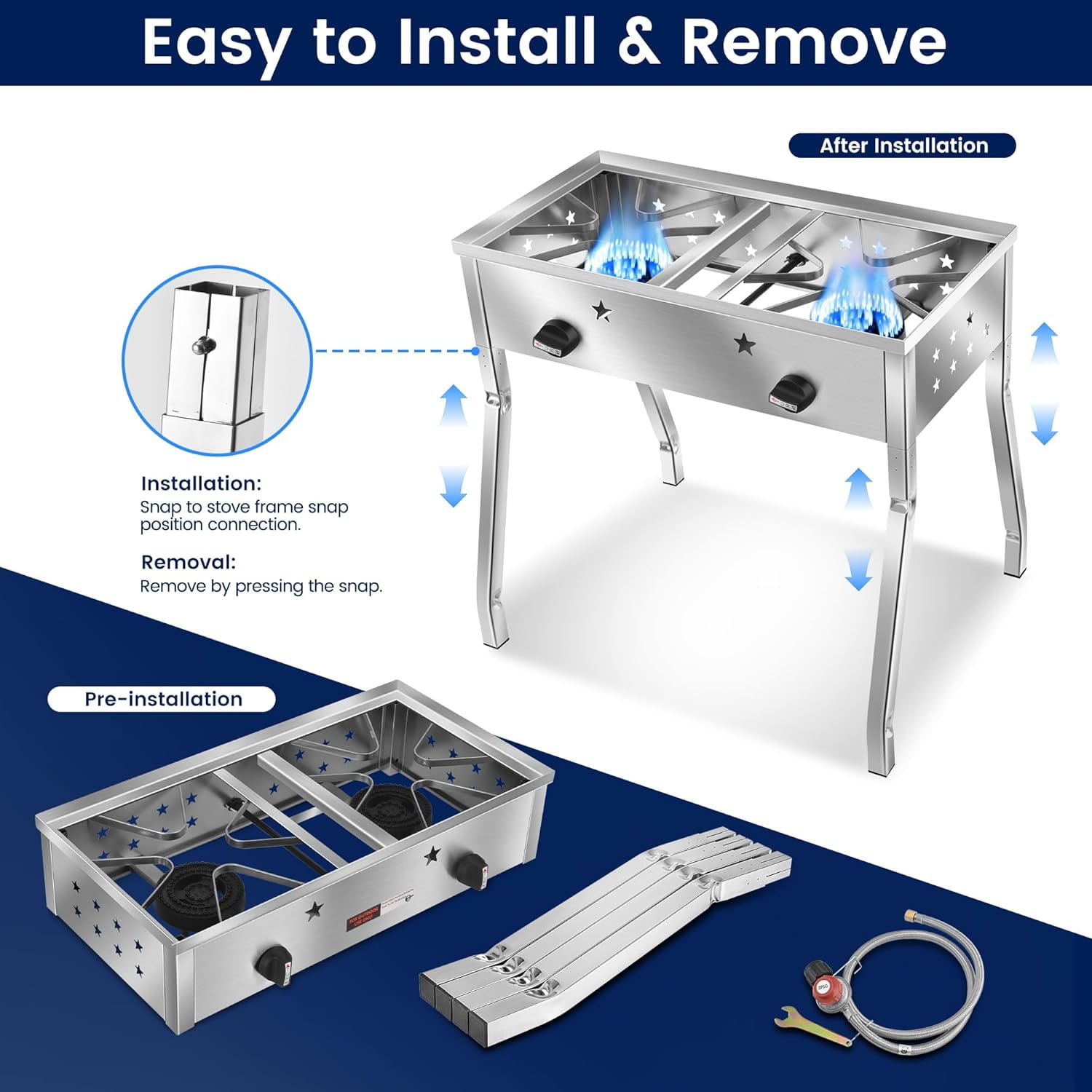ARC 150,000 BTU Double Burner Stove With 23" Discada Comal Set | Outdoor Camping Cookware for Tacos, Tortillas | Stainless Steel Griddle & Propane Stove Combo