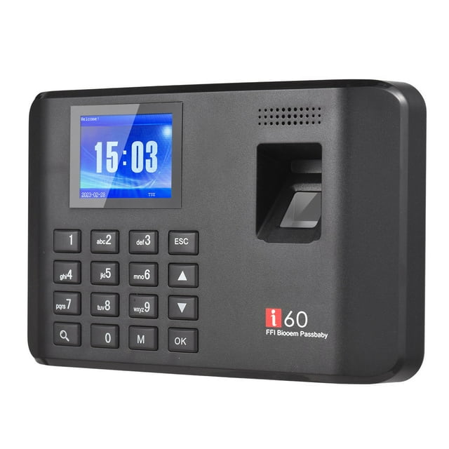 Riwcyla Intelligent Biometric Fingerprint Password Attendance Machine Time Employee Checking, in Recorder 2.4 Pouces LCD Screen Voice Invite 11 Languages Time Attendance Machine