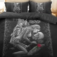 thumbnail image 2 of Juego de cama de 3 piezas con diseño de calavera y motocicleta en 3D, tamaño completo, funda de almohada y edredón de poliéster, 2 of 8