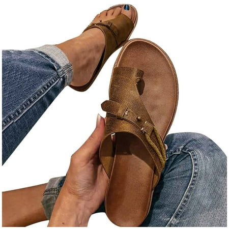 NOKIO Women S Fashion Flip Flops Women s Fashion Casual Ring Toe Wedges Leather Slippers Sandals Outdoor Shoes Women s Flip Flops Arch Support Orthotic Toe Post Thong Sandals