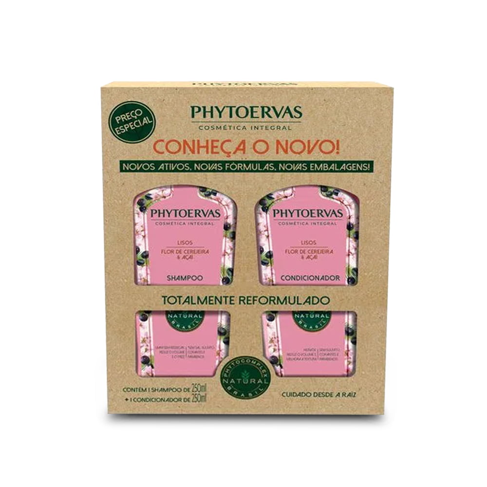 Phytoervas Smooth Hair Cherry Blossom Açai Shampoo + Conditioner  2x250ml/2x8.5 fl.oz