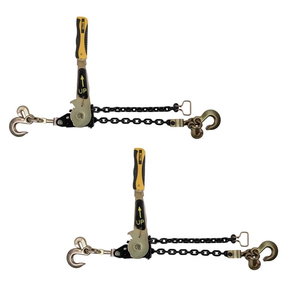 2 Pack Easy Ratchet Chain Load Binder with 5/16" Grab & 3/8" Slip Hook, 5400 lbs WLL Easy Ratcheting Chain Binder for Heavy Machinery, Vehicles, or Bulky Cargo