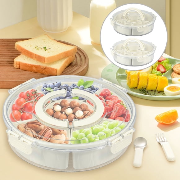 Jetcloudlive Divided Serving Tray with Lid and Handle Snackle Box Charcuterie Container Portable Snack Platters Clear Organizer
