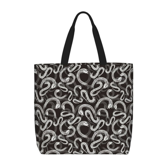Rateoe Hand Drawn Snake Print Lightweight Tote Bag for Women, Water-Resistant Shoulder Bag with Zipper, Spacious Casual Handbag for Work, School, Shopping