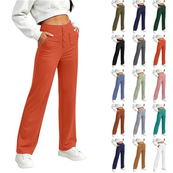 Bloomae Womens High Waist Button Stretchy Work Pants Comfortable Straight Leg Office Dress Pant Business Casual Trousers with Pockets