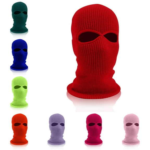 Qcmgmg 2-Hole Ski Knitted Face Cover Adult Winter Full Face for Outdoor Sports Ski Mask Warm Balaclava for Men Women Red