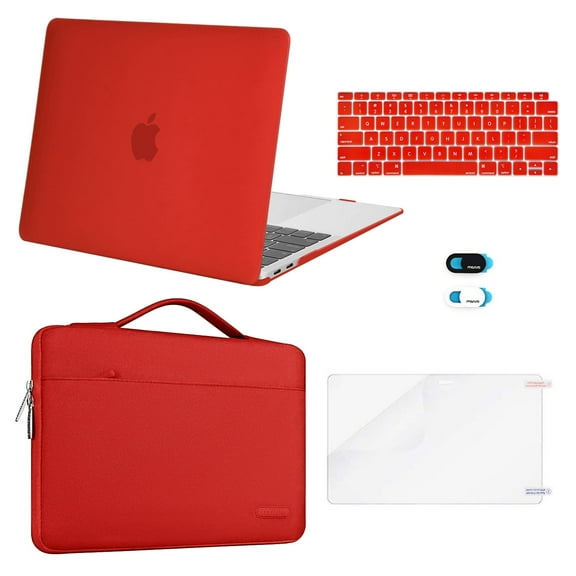 Mosiso 5 in 1 New Macbook Air 13 Inch Case A1932 2019 2018 Release, Hard Case Shell Cover&Sleeve Bag for Apple MacBook Air 13'' with Retina Display andTouch ID, Red