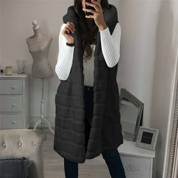 AOOCHASLIY Women Coat Womens Faux Gilet Long Sleeve Waistcoat Body Warmer Jacket Coat Outwear