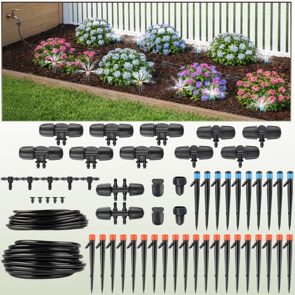 Pure Garden 100ft Adjustable Drip Irrigation System for Garden, Greenhouse, or Raised Beds