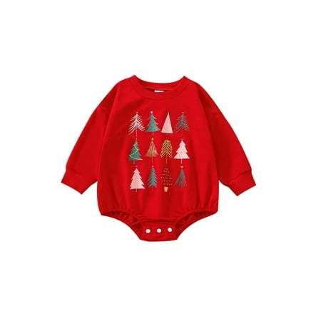

Qiylii Baby Girls Boys Christmas Romper Infant Round Neck Long Sleeve Christmas Tree Print Jumpsuits Bodysuits 0-18M