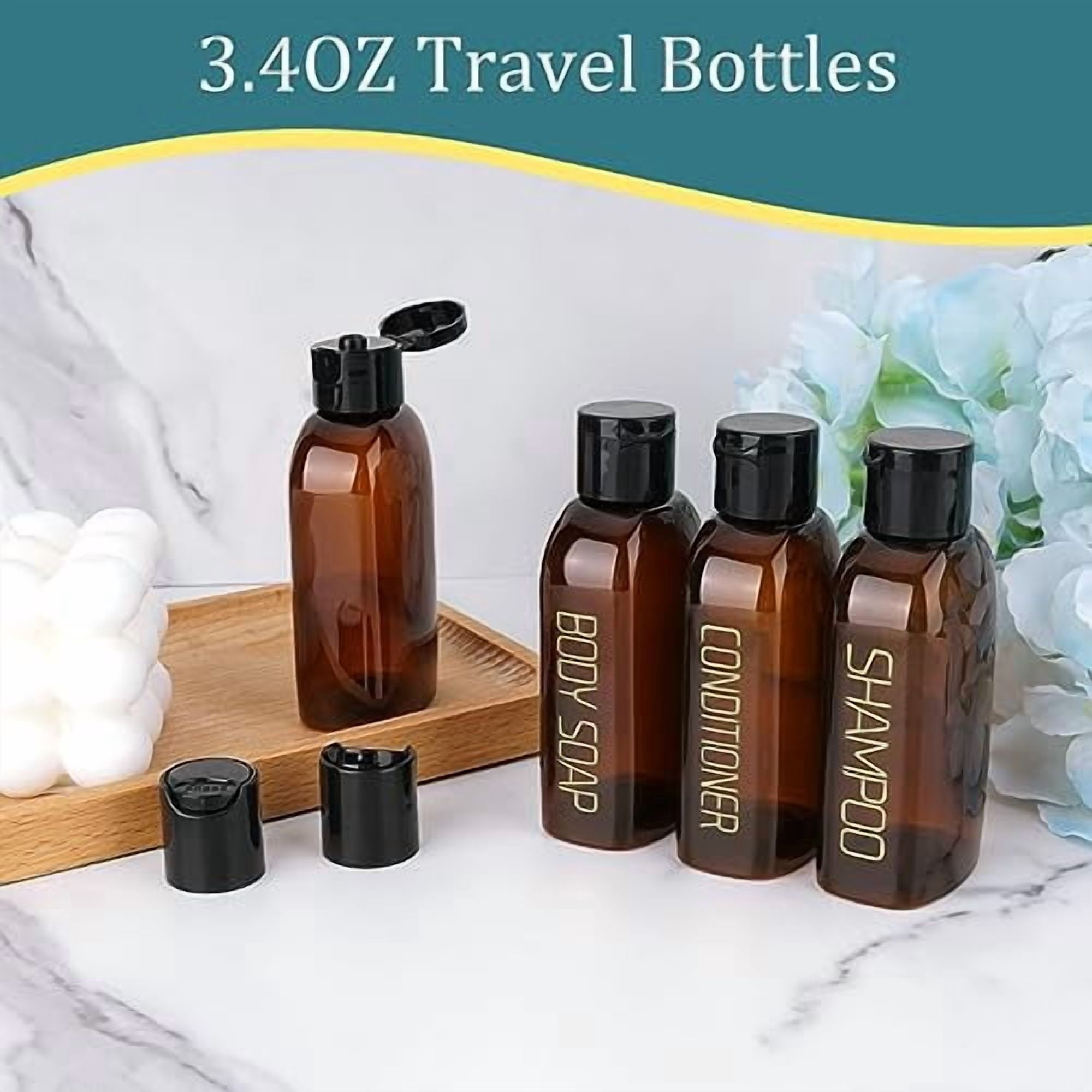 Travel Bottles for Toiletries 4pcs 3.4oz Travel Shampoo and Conditioner Bottles TSA Approved Travel Size Containers Leak Proof Small Plastic Squeeze Bottles with Flip Cap