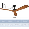 thumbnail image 3 of DingLiLighting 52" Modern Indoor Outdoor Ceiling Fan with Remote Control,5-Speed 3-Blade Industrial Ceiling Fan for Patio Exterior House Porch livingroom bedroom, Timing, Wood, 3 of 7