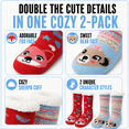 thumbnail image 2 of Muk Luks Kids Jacquard Knit Character Cabin Socks, 2 Pack, Soft Sole with Silicone Grippers, BLUE/PNK, S/M, 2 of 8