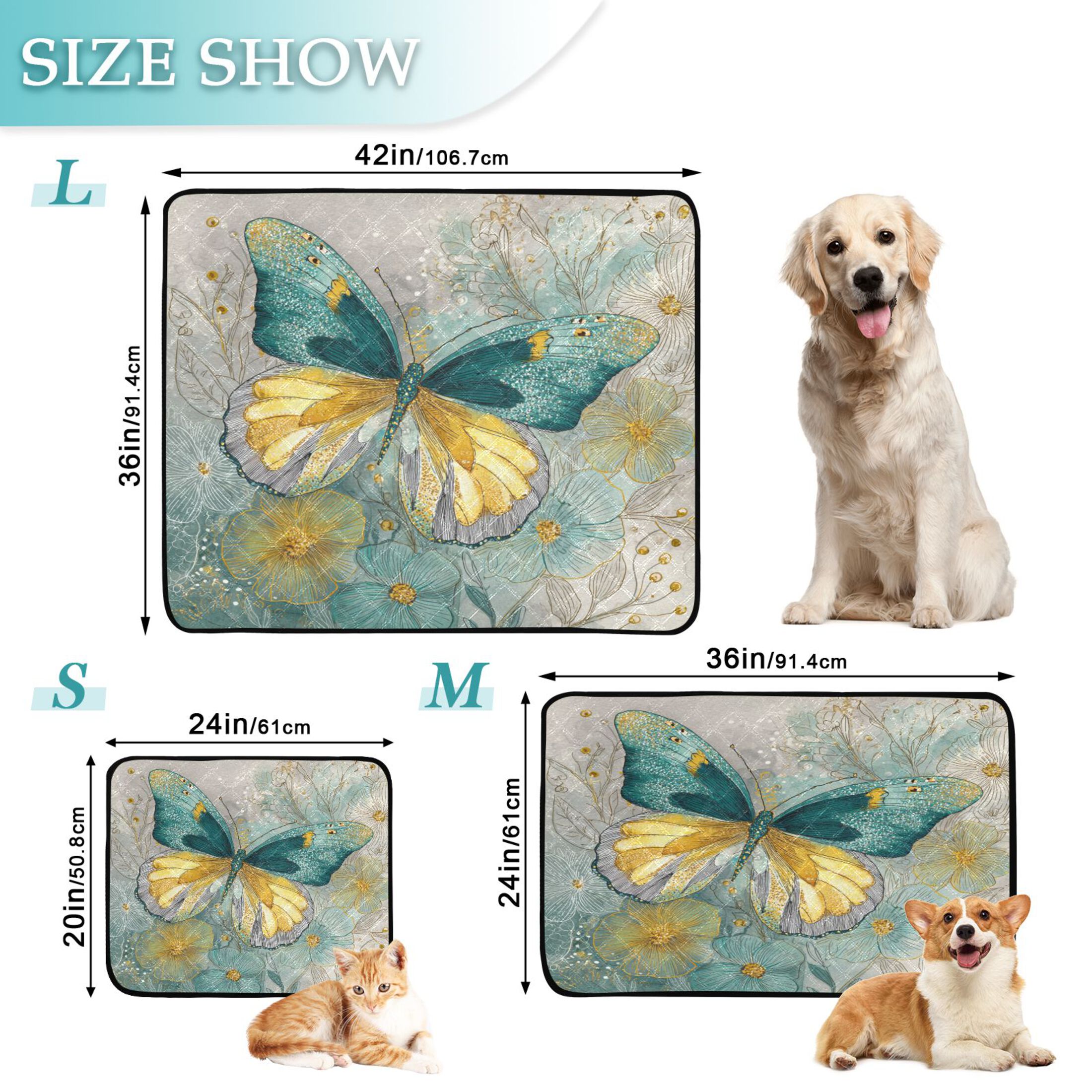 Qxltty Emerald Butterfly Cat litter Pads Pet Set of 2 Diaper Mats Center Anti-leakage Layer Absorbent Soft and Comfortable