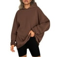 thumbnail image 2 of Jinhomg Womens Oversized Sweatshirt Fall Winter Casual Loose Solid Pullover Hoodie Vacation Lightweight Comfy Long Sleeve Hooded Sweatshirts Sales Today Clearance Coffee S, 2 of 6
