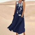 thumbnail image 2 of Birdeem Robes pour Femmes Robe Longue Sans Manches en Coton et Lin à Col Rond Imprimé, 2 of 12