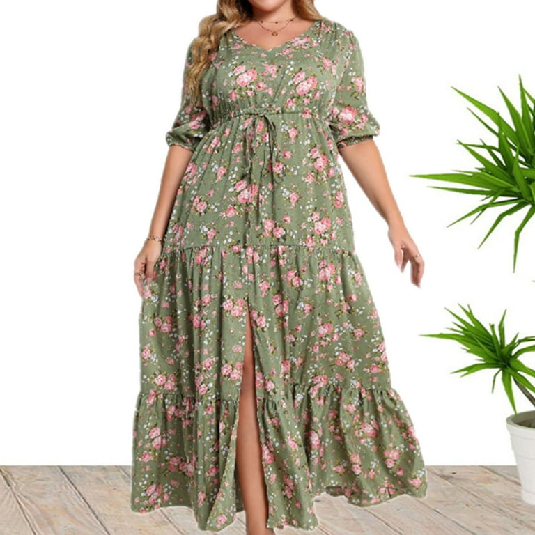 IROINNID Wedding Guest Dresses for Women Homecoming Party Plus Size V-neck  Ventilate Sexuality Float Dress Trendy Formal Dress,Olive Green -  Walmart.com