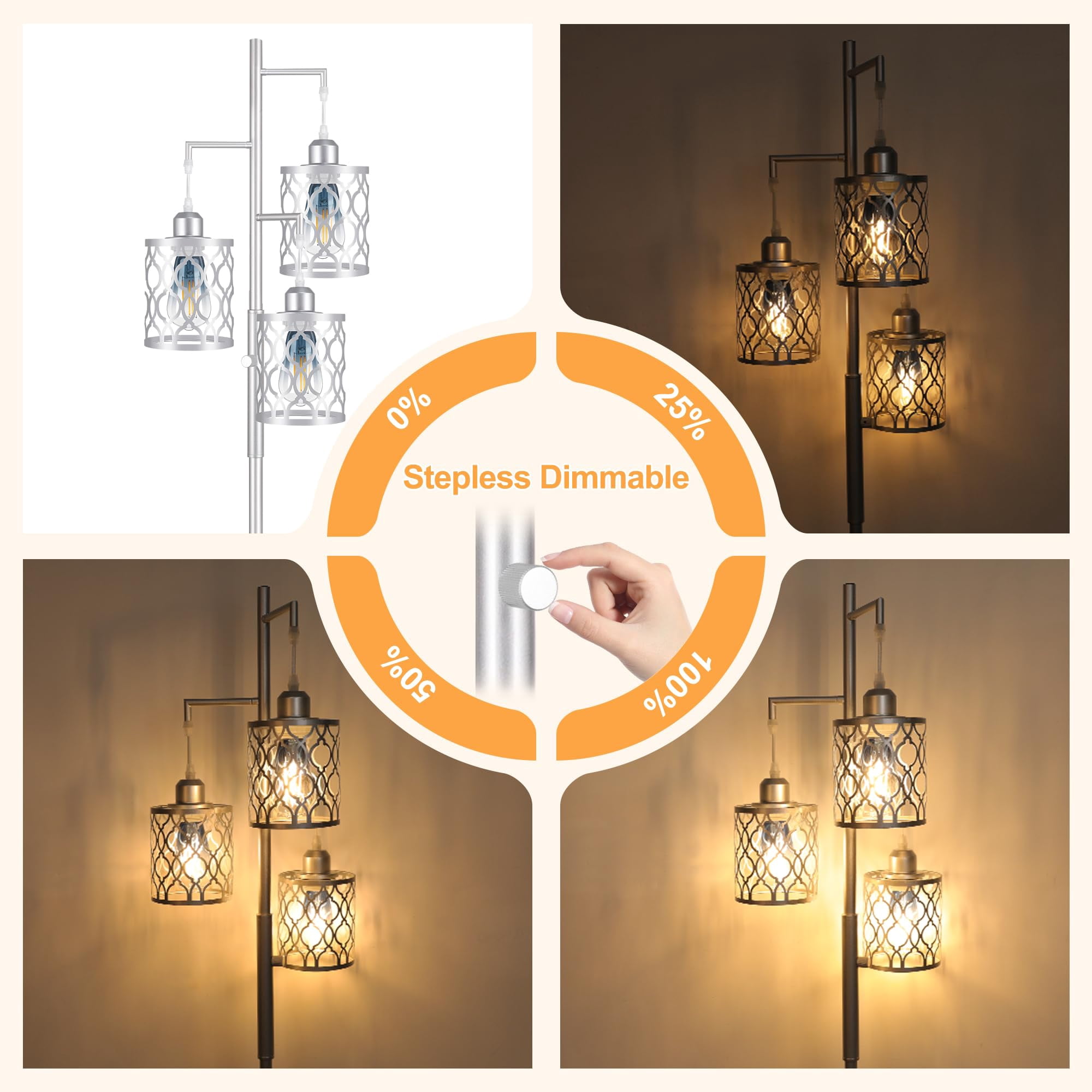 68" Farmhouse Floor Lamp  Dimmable Industrial Lamps For Living Room 3 Light Rustic Standing Tall Including 3 6w Edison Bulbs Tree Bedrooms Office Bar