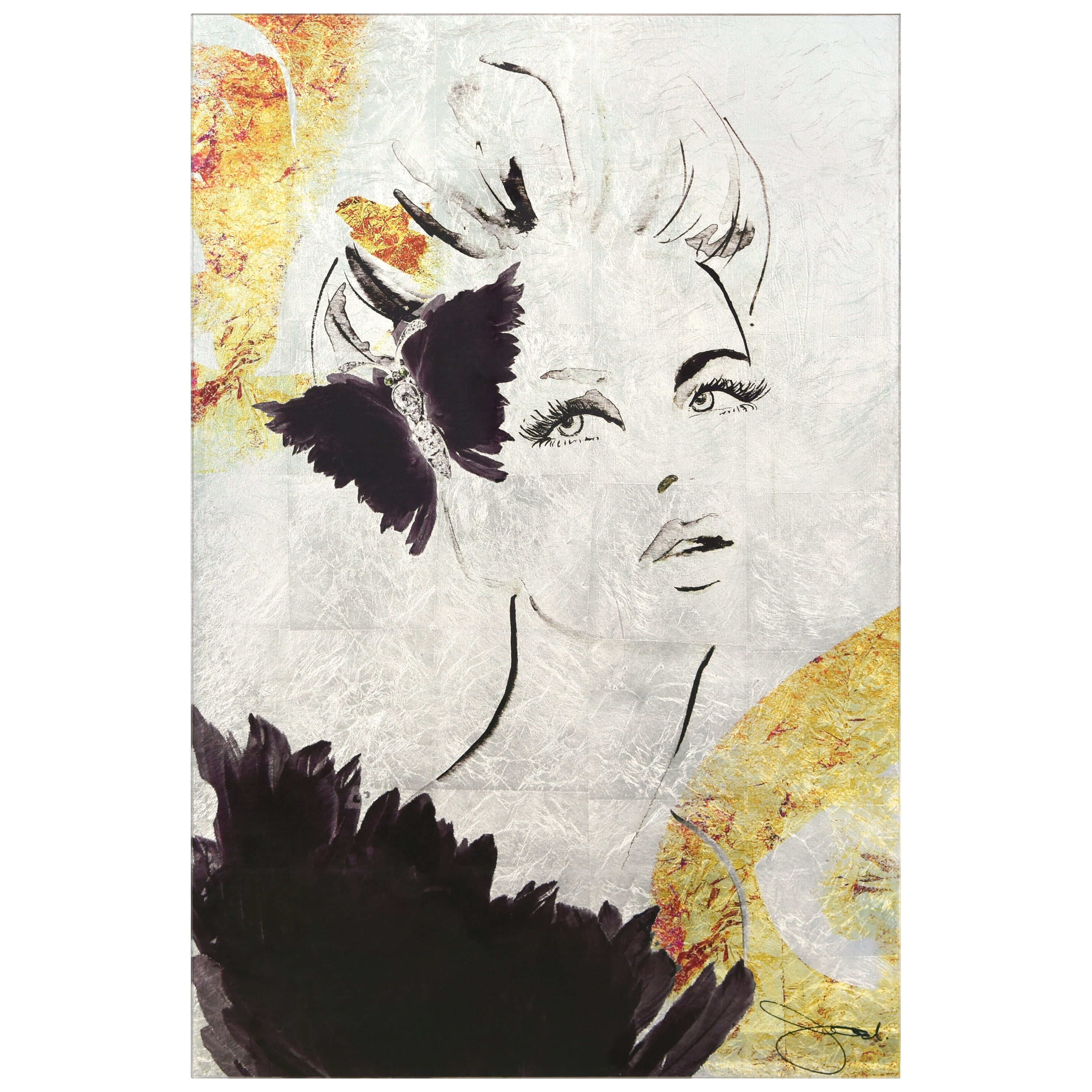 "Gold Woman 2" Reverse Printed Tempered Glass with Silver Leaf