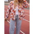 thumbnail image 6 of Women'S Cropped Puffer Jacket Vintage Cardigan Floral Printed Button Open Front Padded Quilted Coats Red S, 6 of 9