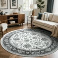 thumbnail image 5 of Cydiria Gray Round Persian Medallion Area Rug Floral Pattern Print Low-Pile Carpet for Living Room, 6' x 6', 5 of 8