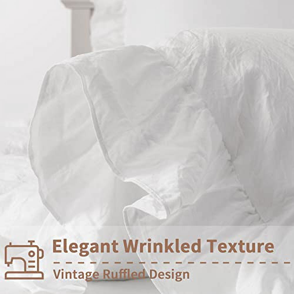 AOILE Ruffle Duvet Cover Set – 3PCS Soft Washed Microfiber, Vintage French Country Bedding, Twin/Queen/King
